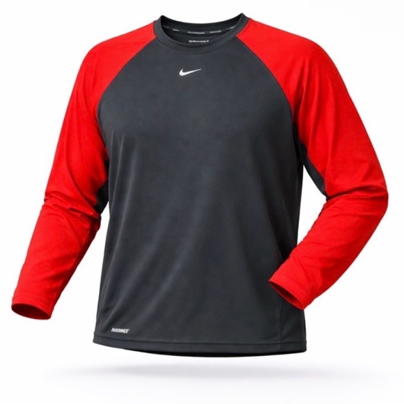 Nike Other - Nike Therma-Fit Men’s Long Sleeve Crewneck Shirt Gray/Red Raglan Size M​